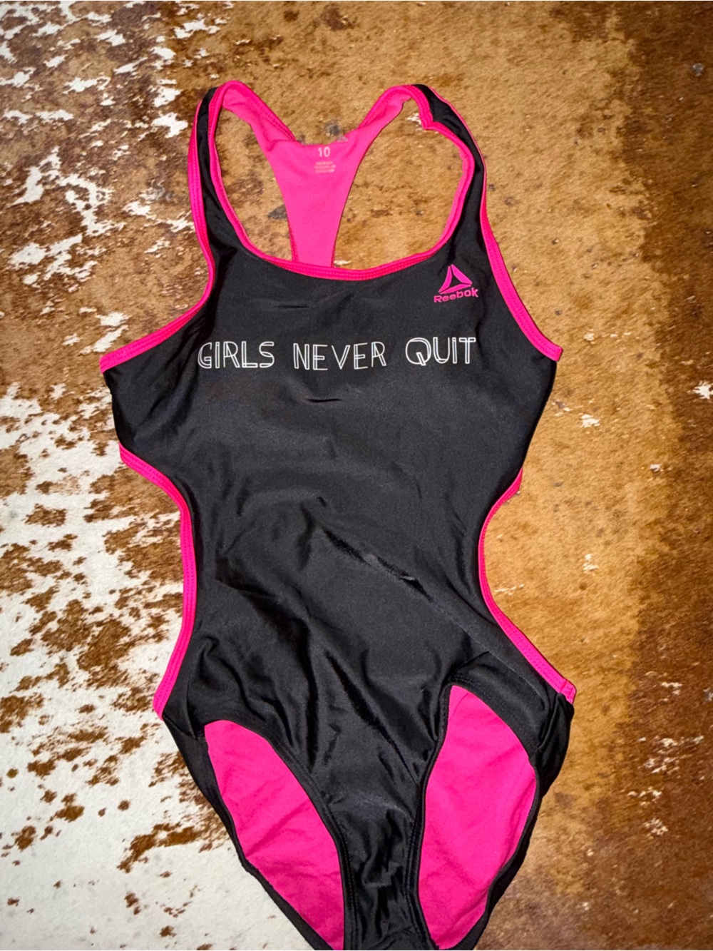 Reebok Girls Black One-Piece Swimsuit with Pink Trim